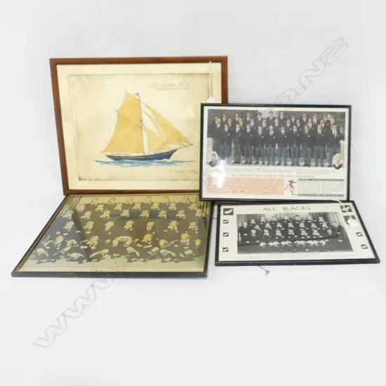 3 ALL BLACKS TEAM PHOTOS 1970s + PRINT 'THE SCHOONER 'JULIET'' 390x490mm