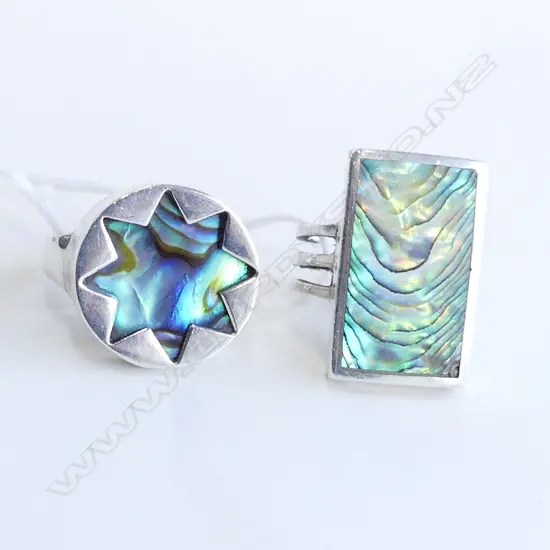 2 LARGE PAUA & SILVER DRESS RINGS