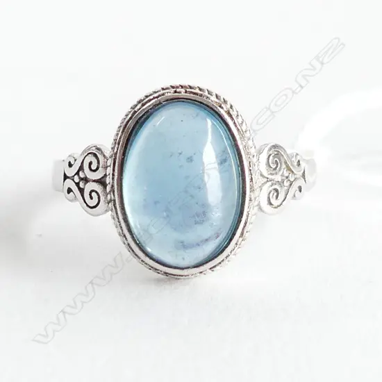 AQUAMARINE 925 SILVER PLATED ADJUSTABLE COSTUME JEWELLERY RING