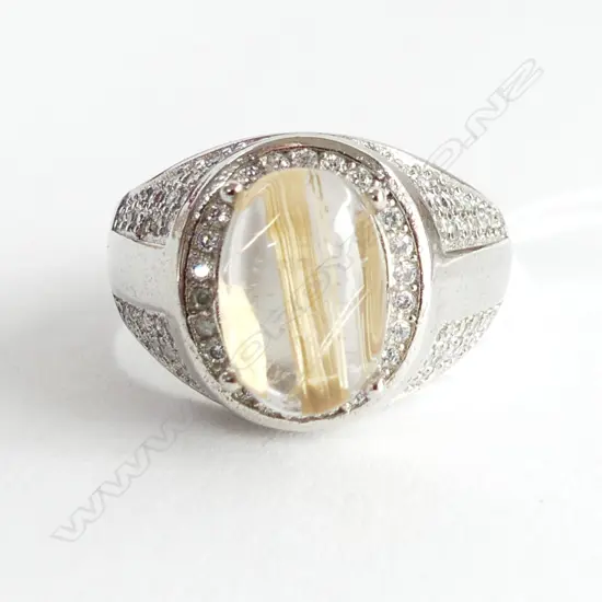 925 SILVER & GOLDEN RUTALITE ADJUSTABLE DRESS RING