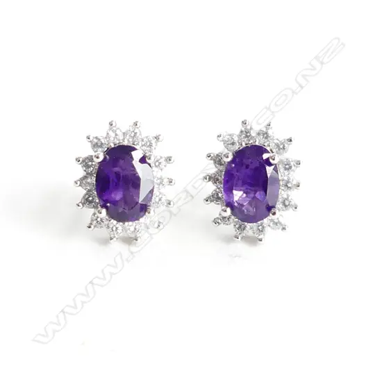 AMETHYST & CRYSTAL SILVER STUD EARRINGS 