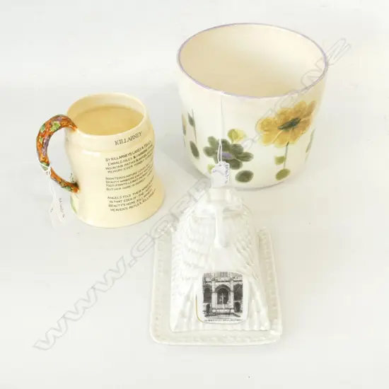 CROWN LYNN HAND PAINTED PLANT POT (175 X 150mm) GERMAN SOUVENIR WARE BUTTER DISH & MUSICAL TANKARD