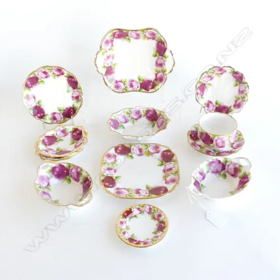 11 ROYAL ALBERT OLD ENGLISH ROSE SMALL DISHES +  SUGAR