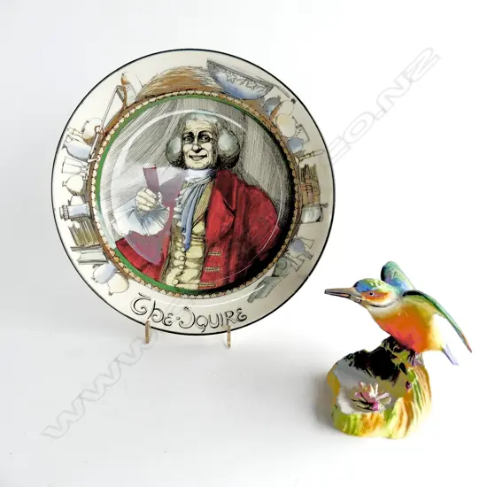 COLORFUL KINGFISHER FIGURE BY ADDERLEY UNDERGLAZE FRIT TO BEAK H. 120mm & DOULTON CABINET PLATE ' THE SQUIRE ' DIA.265mm