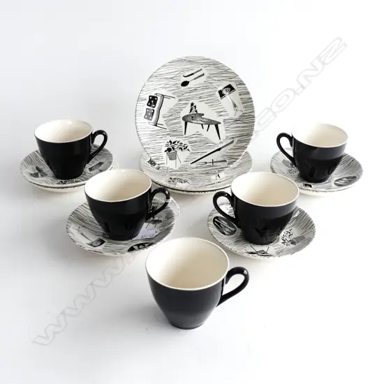 5  CUPS  6 SAUCERS 3 PLATES IN THE HOMEMAKER PATTERN BY RIDGWAY. ONE SAUCER AF.