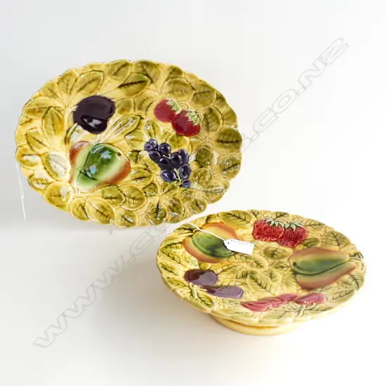 SARREGUEMINES MAJOLICA OVAL DISH 320x240mm - FAULTED + COMPORT 235mm dia