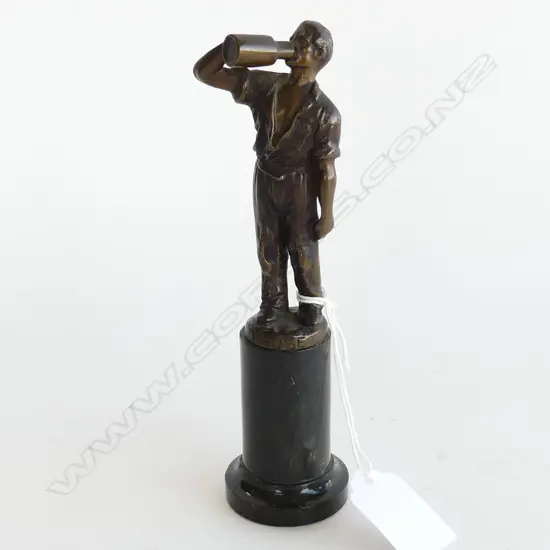 BRONZE FIGURE OF DRINKING MAN 'PAUSE', SIGNED OPTIZ, ON MARBLE BASE C1920  H. 160mm