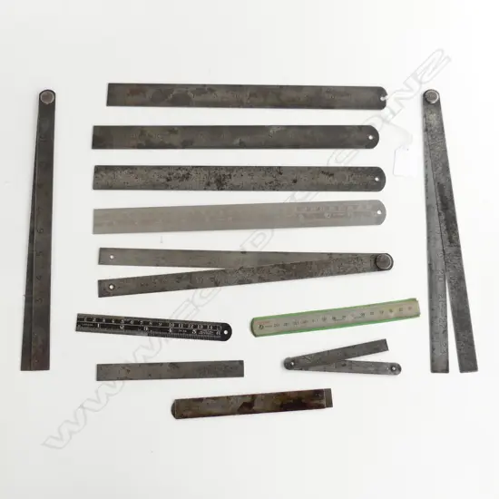 13 VINTAGE METAL RULERS 