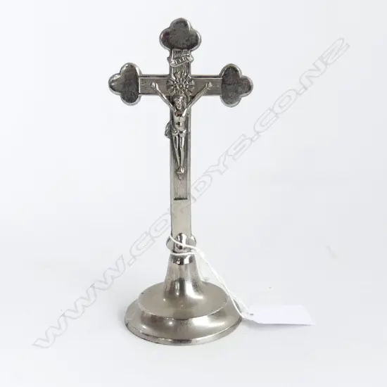 VINTAGE WEST GERMAN PEWTER CRUCIFIX ON STAND H. 160mm