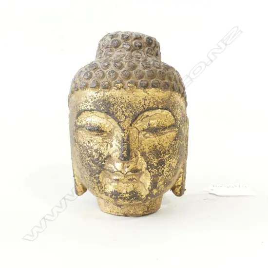 GILDED CARVED STONE BUDDHA HEAD H.120mm