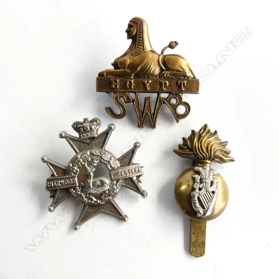 3 OLD BADGES; SWB EGYPT, SHERWOOD FORESTERS & ROYAL IRISH FUSILIERS 