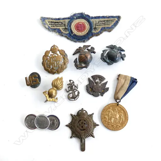 11 ASST OLD MEDALS, BADGES ETC 