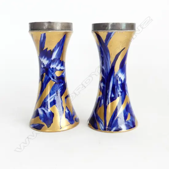 PR BLUE IRIS VASES, STG RIM (FAULTS) H.160mm