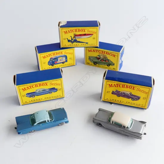 5 VINTAGE BOXED MATCHBOX SERIES; NOS. 27, 47, 48, 56, 57