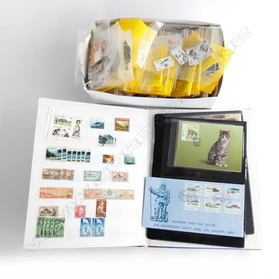 LG STAMP ALBUM 315x255mm, BOX OF FDCs & LOOSE STAMPS