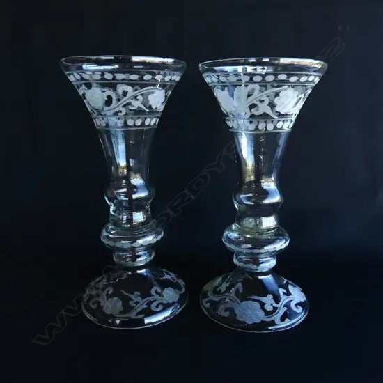PR ETCHED GLASS VASES H.300mm minor rim chips