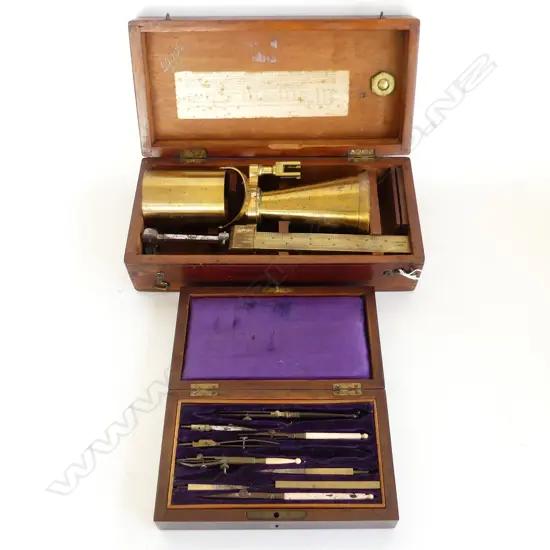 DRAWING SET & OERTLING GRAIN MEASURE CHONDROMETER BOTH IN ORIG. MAHOGANY BOXES W.325mm 
