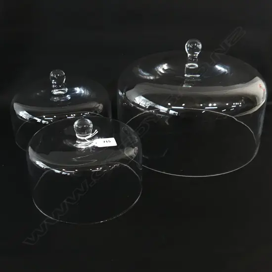 3 GLASS FOOD DOME CLOCHES 300 / 215 / 190mm dia