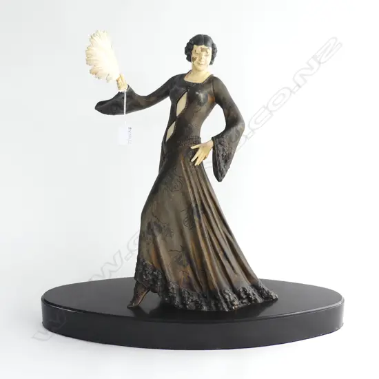 VINTAGE ART DECO DANCING FIGURE AFTER CHIPARUS ON HEAVY SIGNED MARBLE BASE - FACE A/F H.500mm