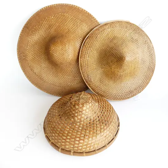 3 WOVEN CANE ORIENTAL SUN HATS 520mm dia