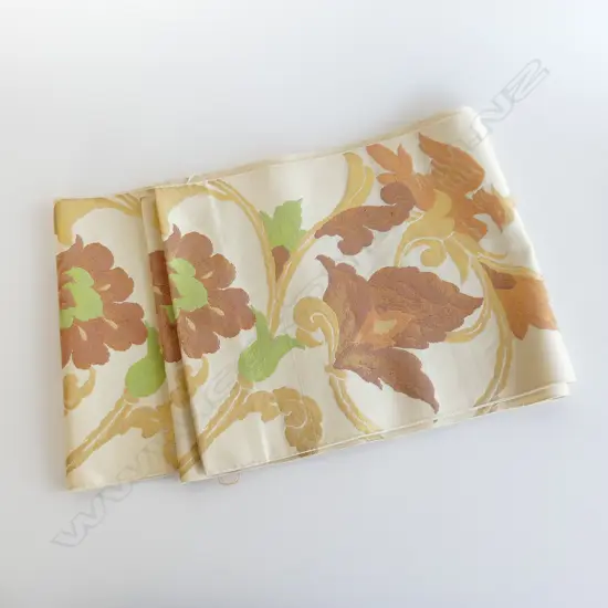 VINTAGE JAPANESE SILK OBI BIRDS IN GOLD  AND GREEN THREAD L.3590mm