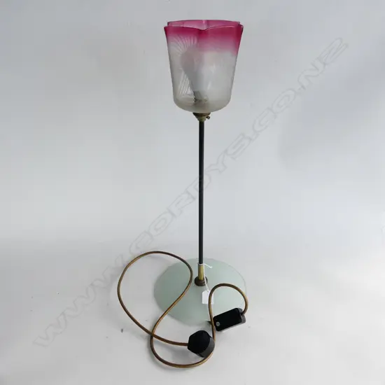 MODERN LAMP - FROSTED GLASS BASE w. VINTAGE PINK DIPPED SHADE H.560mm