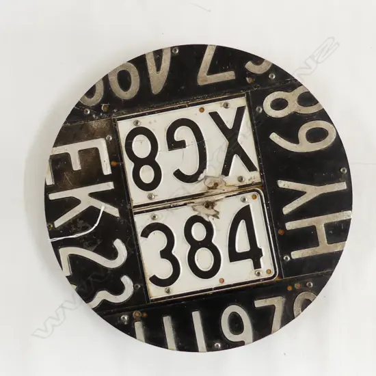 LAZY SUSAN MADE FROM VINTAGE NUMBER PLATES 400mm dia