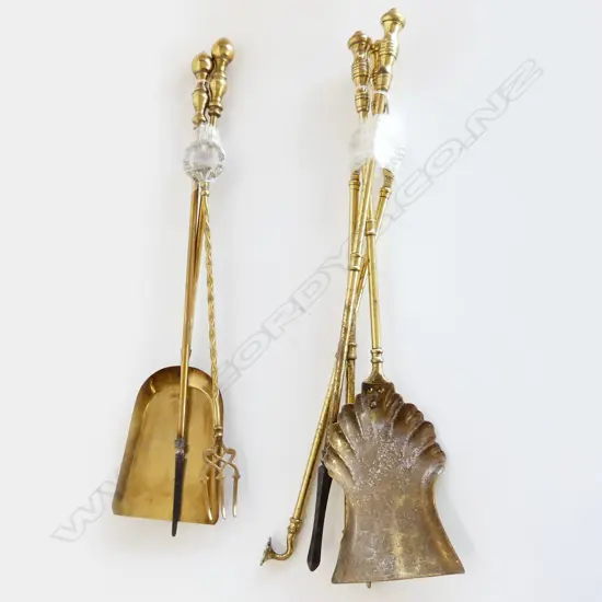 2 SETS OF 3 BRASS FIRE TOOLS L.660mm