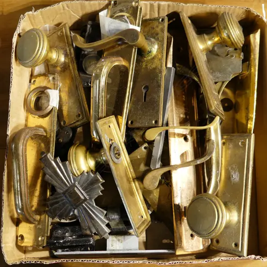 BOX ASST. BRASS DOOR HARDWARE ETC