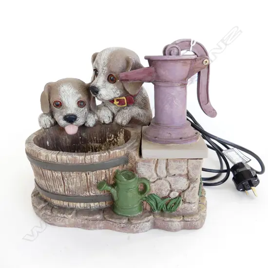 PAINTED RESIN PUPPIES WATER FOUNTAIN W.300mm