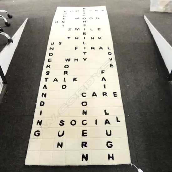 WHITE TUFTED CROSSWORD RUG 2450x820mm