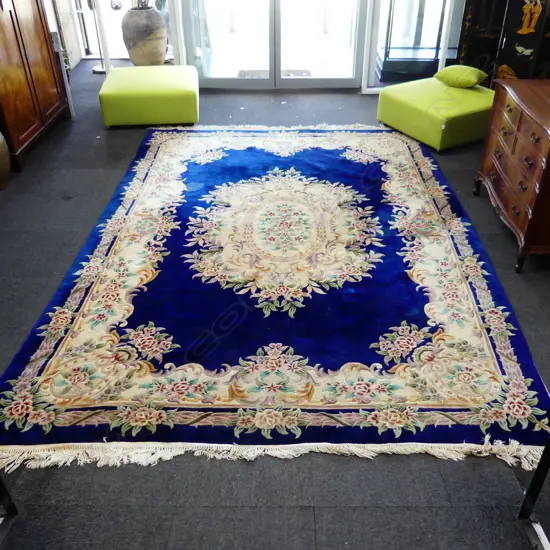 VERY LG MACHINED TUFTED RUG - BLUE GROUND - MARKS - 3600x2500mm