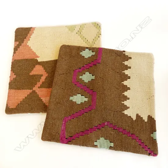 TWO ASST TURKISH KELIM CUSHION COVERS 400 X 400mm