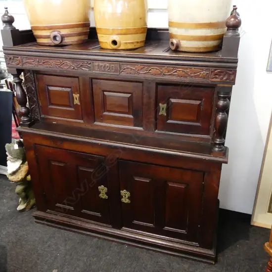 ANTIQUE STYLE OAK CABINET MANNER OF 18thC COURT CUPBOARD - OLD & NEW TIMBERS 1290x535x1450mm