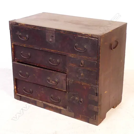 19thC JAPANESE SMALL / BEDSIDE TANSU CHEST8 drawers 1door 590x330 x 500mm