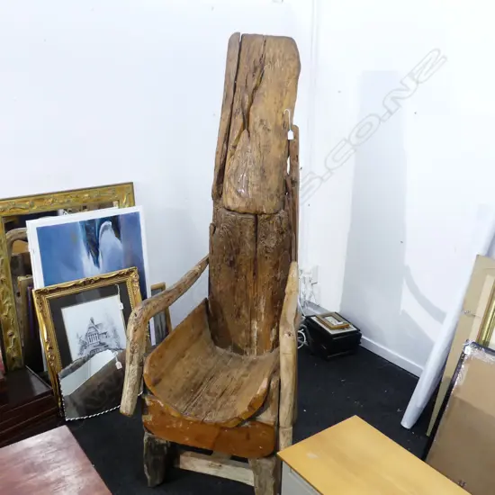 STURDY HARDWOOD BONTOC LOG CHAIR. (CARVER). H1840mm