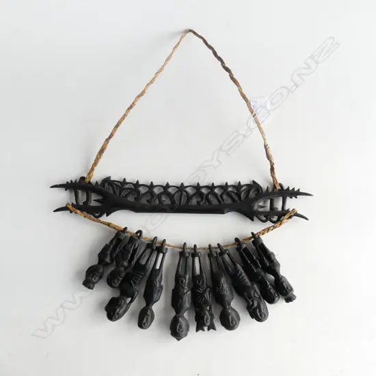 NEPALESE CARVED WOODEN ANCESTRAL SPIRIT CHARM NECKLACE / DOORWAY HANGING W.350mm