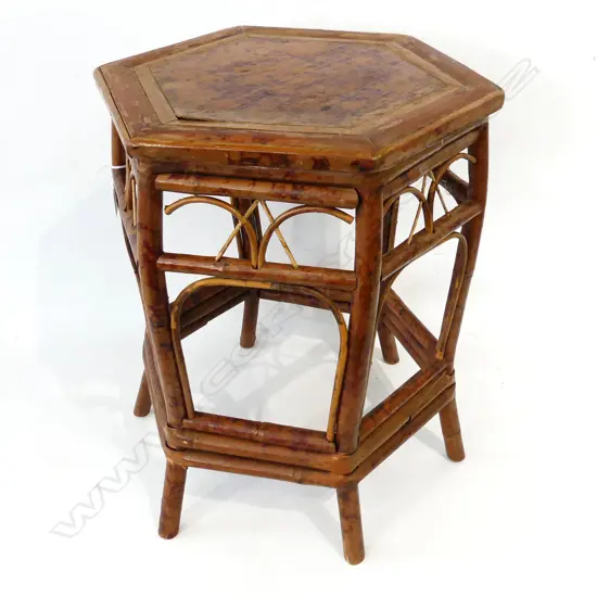 VINTAGE ORIENTAL OCTAGONAL BAMBOO SIDE TABLE H.470mm