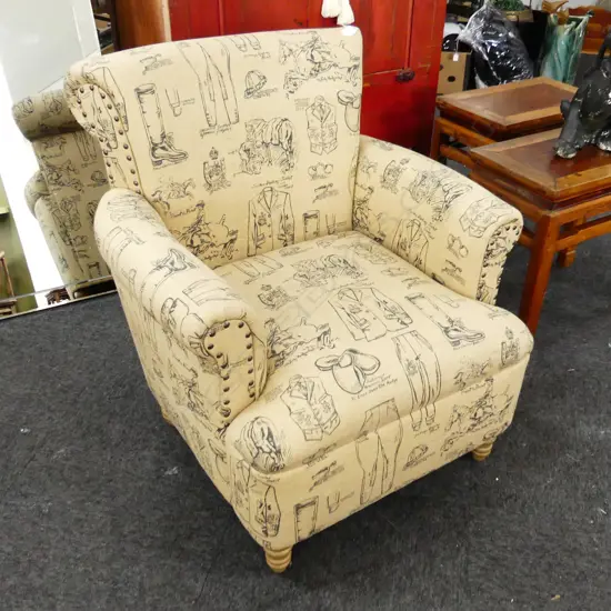 ARMCHAIR IN RALPH LAUREN EQUESTRIAN PRINT FABRIC