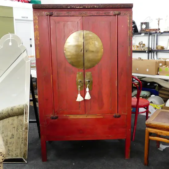 VINTAGE CHINESE RED 2 DOOR CABINET 1000x590x1700mm