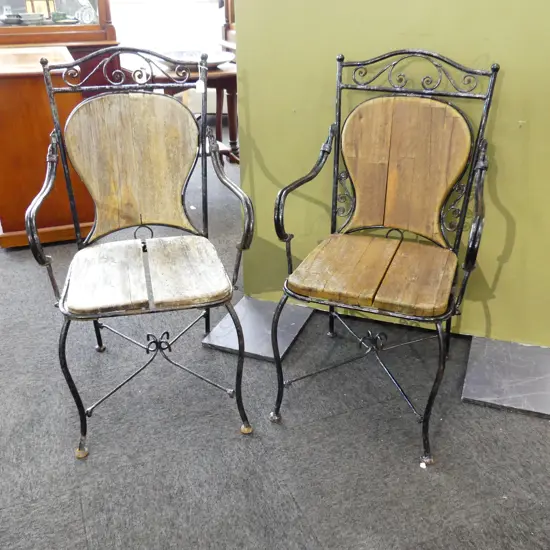 PR RUSTIC METAL & WOOD OUTDOOR CHAIRS