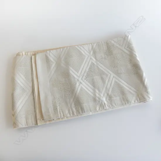 VINTAGE JAPANESE SILK OBI SILVER GEOMETRIC AND FLORAL PATTERN L.4140mm