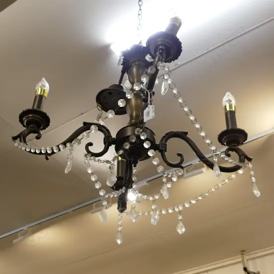 LG MODERN BRUSHED NICKEL 4 ARM CHANDELIER WITH GLASS DROPS 400 X 400W