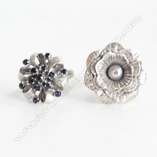 2 SILVER DRESS RINGS; 1 WITH SAPPHIRES