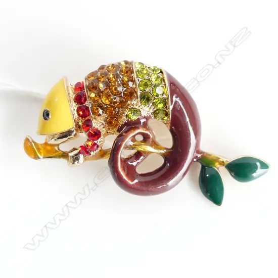 COLOURFUL ENAMEL &  FAUX GEM SET CHAMELEON BROOCH