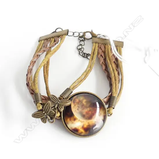 UNUSUAL BOHEMIAN LEATHER & COPPER BRACELET WITH 'EARTH WINDOW' CHARM