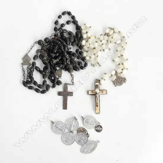 3 SETS ROSARY BEADS + 7 RELIGIOUS CHARMS & 1 OTHER