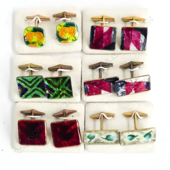 6 PRS ASSORTED VINTAGE ENAMEL CUFFLINKS; ALL NEW ON CARDS
