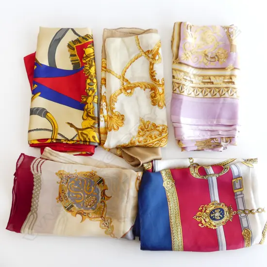 5 LG VINTAGE SILK SCARVES 