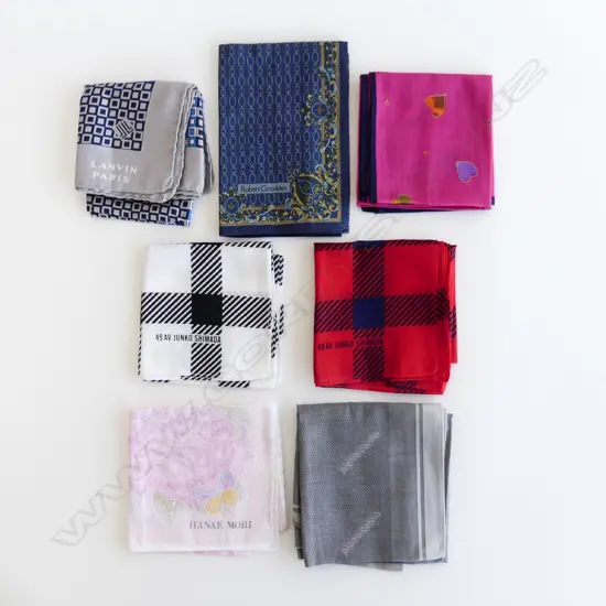 7 ASST DESIGNER HANDKERCHIEFS INCL LANVIN PARIS, EMANUEL UNGARO, PIERRE CARDIN ETC.. 